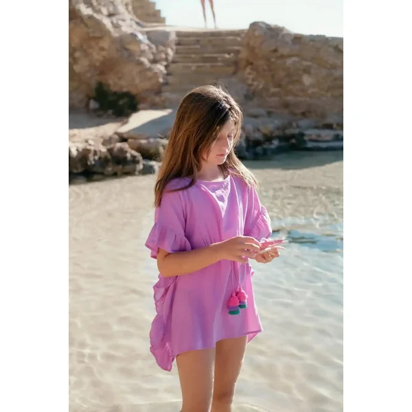 Caftan à pompons fille, violet | LEA