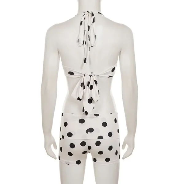 Casual Halter Neck Sling Bikini Suit Boxer Shorts Lace Up Swimwear Set Slim Fit Ruffled Polka Dot Swimsuit Beach