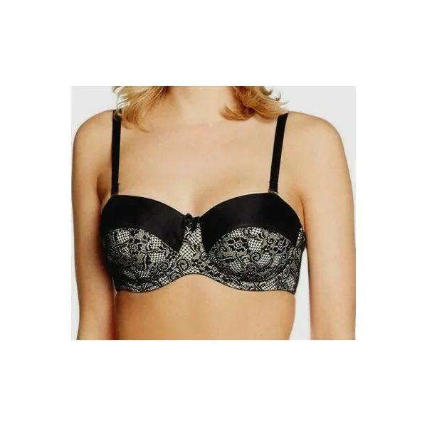 Charnos - Soutien-gorge sans bretelles 36 (80) D Noir et Beige Super Lift Lace