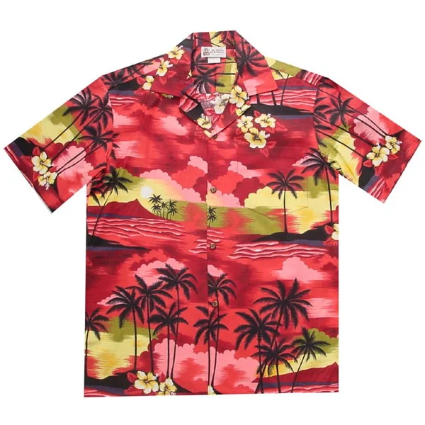 CHEMISE HAWAIIENNE ALOHA REPUBLIC ISLAND SCENE RED