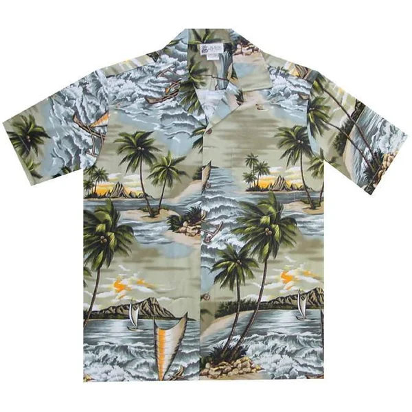 CHEMISE HAWAIIENNE ALOHA REPUBLIC PIROGUE OLIVE