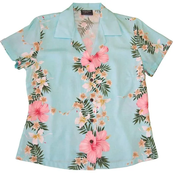 CHEMISE HAWAIIENNE GUANANI (RJC) VAHINE HIBISCUS AQUA (Rayonne)