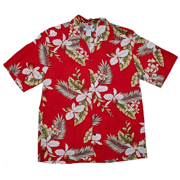 CHEMISE HAWAIIENNE TWO PALMS HAWAIIAN ORCHID RED (rayonne)