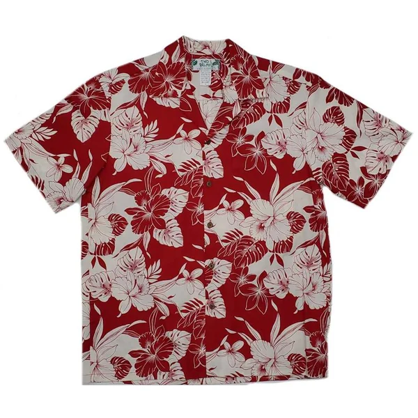 CHEMISE HAWAIIENNE TWO PALMS MONSTERA ORCHID RED