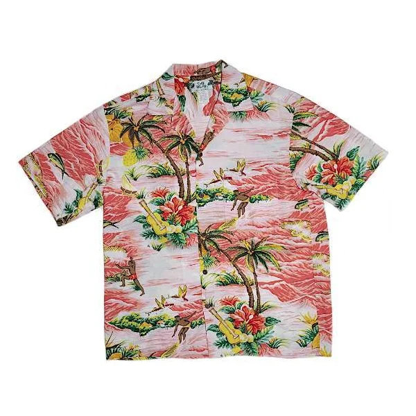 CHEMISE HAWAIIENNE TWO PALMS OCEAN CORAL(rayonne)