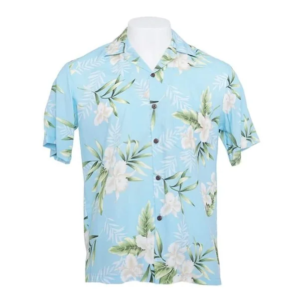 CHEMISE HAWAIIENNE TWO PALMS ORCHID LID BLUE (rayonne)