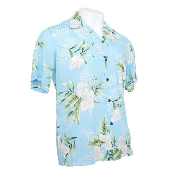 CHEMISE HAWAIIENNE TWO PALMS ORCHID LID BLUE (rayonne)