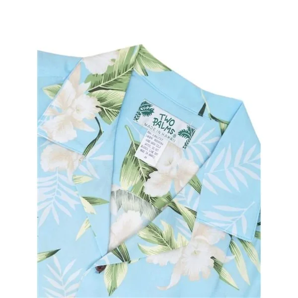 CHEMISE HAWAIIENNE TWO PALMS ORCHID LID BLUE (rayonne)