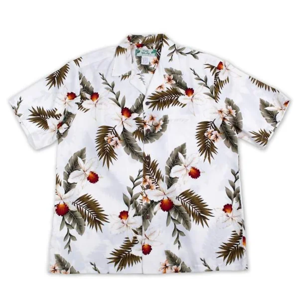 CHEMISE HAWAiIENNE TWO PALMS ORCHID WHITE (rayonne)