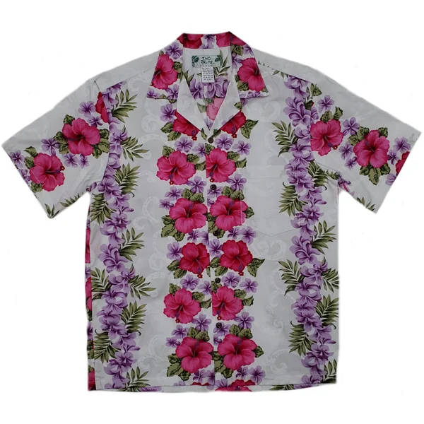 CHEMISE HAWAIIENNE TWO PALMS PANNEL PLUMERIA WHITE
