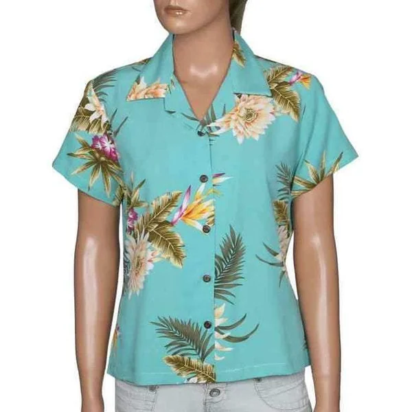 CHEMISE HAWAIIENNE TWO PALMS VAHINE (femme) CERES GREEN (rayonne)