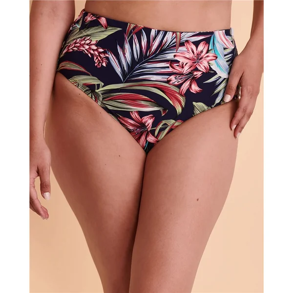 Christina - Culotte de maillot taille très haute Marine Fleuri 8