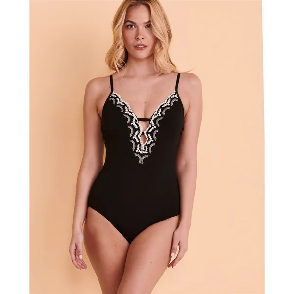 Christina - Maillot de bain 1 pièce en V Noir 12