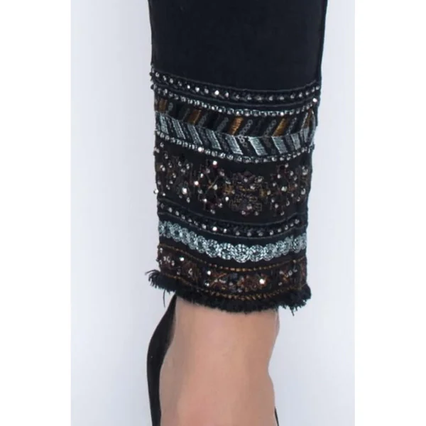Frank Lyman Design - Pantalon Jeans avec broderie en bas Noir Small
