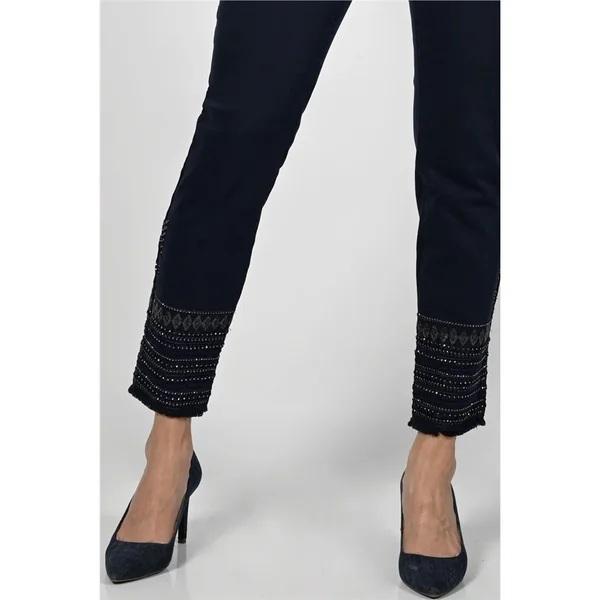 Frank Lyman Design - Pantalon Jeans en broderie et Strass Marine Small