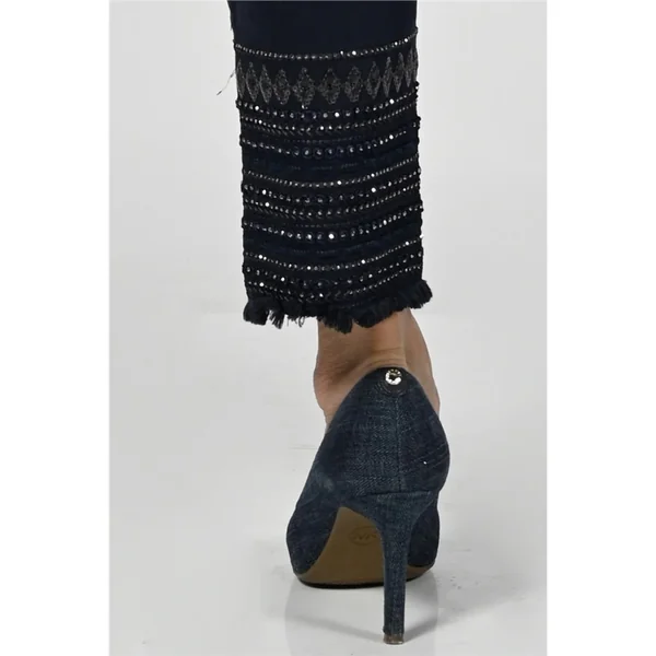 Frank Lyman Design - Pantalon Jeans en broderie et Strass Marine Small