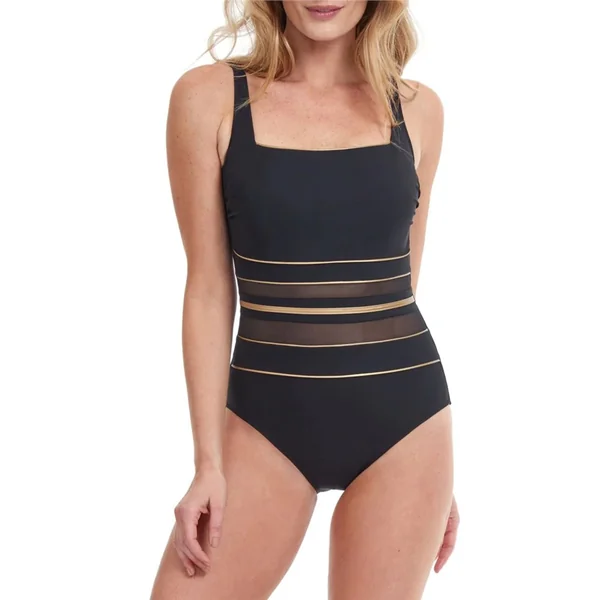 Gottex - Maillot 1 pièce col carré Noir et Or 16 Onyx