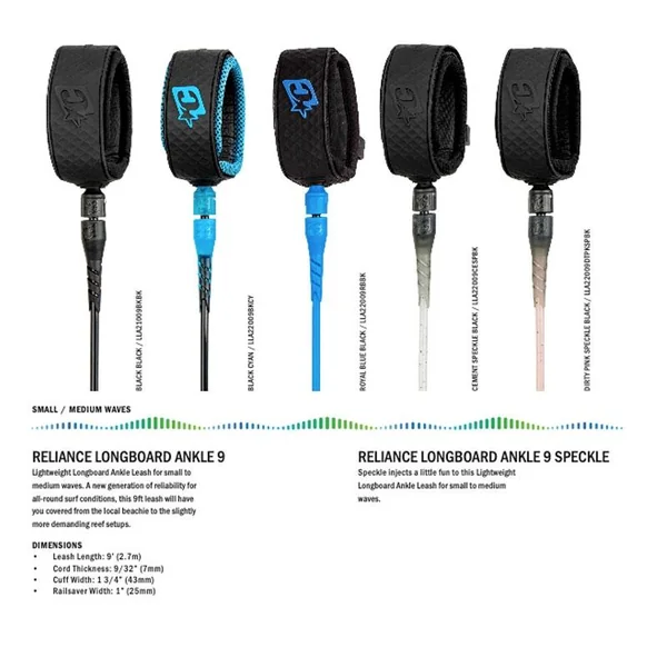 Leash Longboard Creatures Relliance Longboard Ankle - Black \/ Cyan