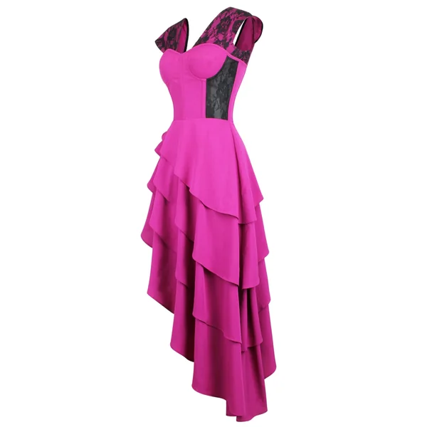 Magenta Mesh & Lace Corseted Dress