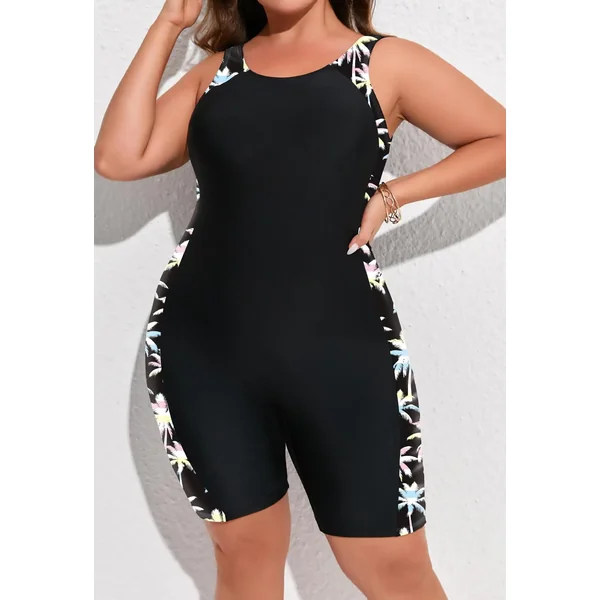 Maillot de bain shorty 1 pièce grandes tailles imprimé chic