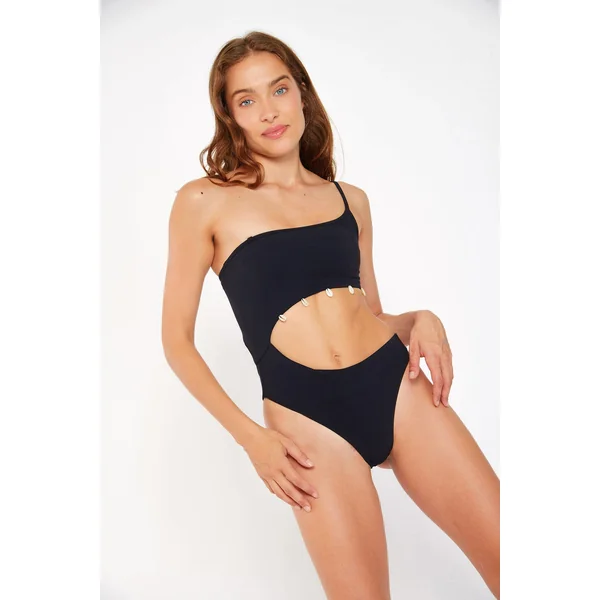 Maillot de bain une pièce noir asymétrique FENTA BLACKSAND