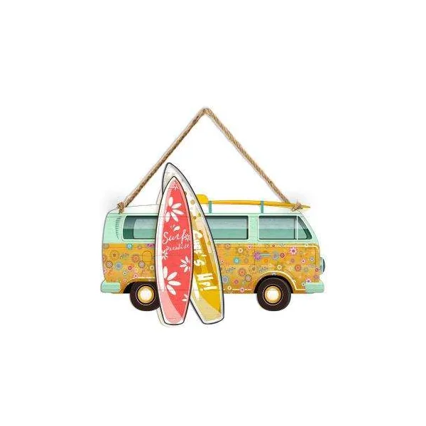 PLAQUE METAL DECORATIVE MINI BUS ORANGE
