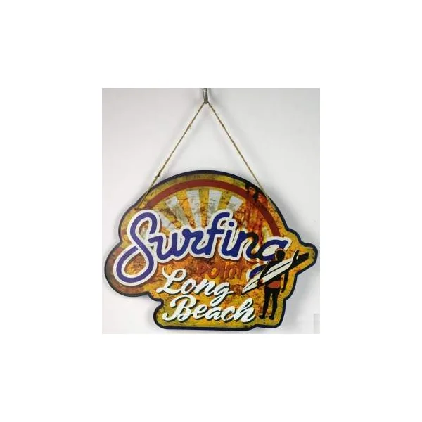 PLAQUE METAL DECORATIVE SURFING LONG BEACH