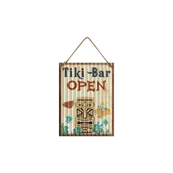 PLAQUE METAL DECORATIVE TIKI BAR OPEN