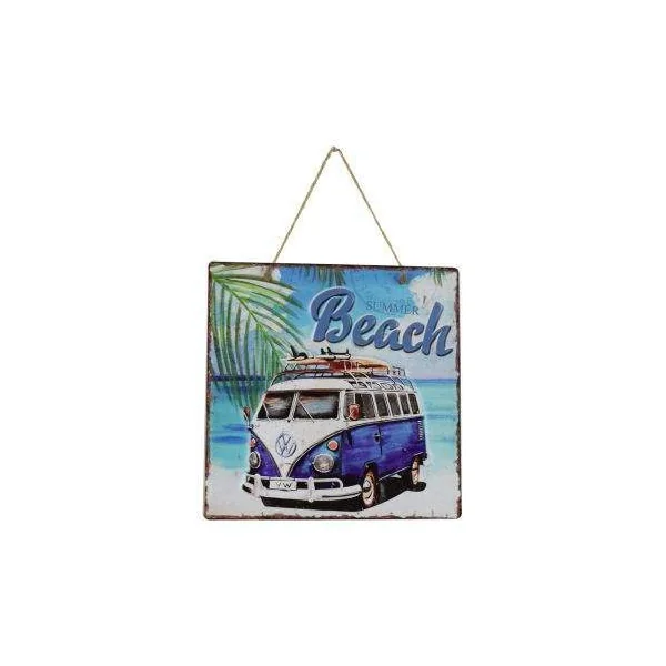 PLAQUE METAL DECORATIVE VAN LIFE BEACH BLUE
