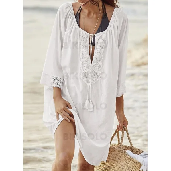 Robe de plage blanche avec cordon de serrage