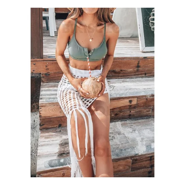 Robe de plage couleur Unie Crochet Engrener Sans Bretelle Sexy