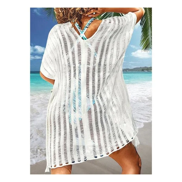 Robe de plage Femme Couleur Unie Engrener Col V-Tenues de plage
