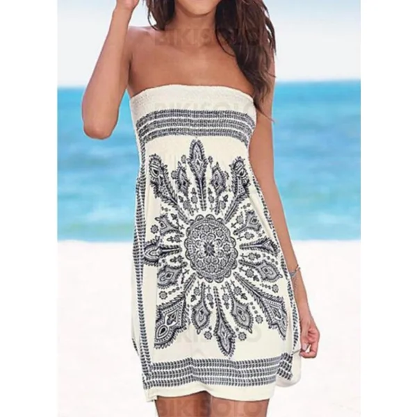 Robe de plage Fleurie Imprimée Épaule Dénudée Bohème