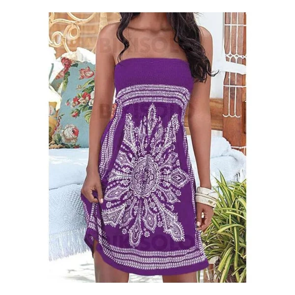 Robe de plage Fleurie Imprimée Épaule Dénudée Bohème