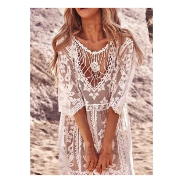 Robe de plage maille Couleur Unie Engrener Col Rond