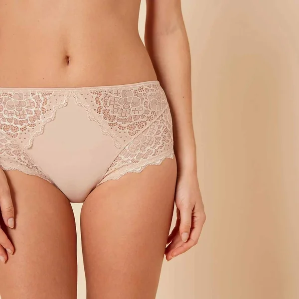 Simone Pérèle - Culotte taille haute avec dentelle Peau Rosée XL/4 Caresse