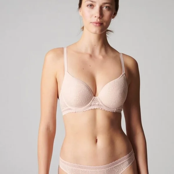 Simone Pérèle - Soutien-gorge spacer décolleté plongeant avec armatures et dentelle 40 (90) B Sable Rosé Comète