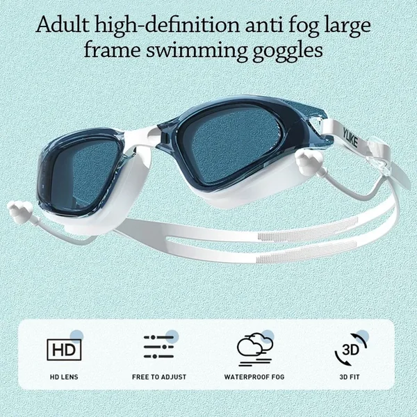 Swimming Goggles Cap Adult HD Anti Fog Swimming Goggles Set Waterproof Silicone Swim Glasses with Earplugs Anti-UV Swim Eyewear