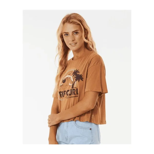 Teeshirt femme RIPCURL Rainbow Waves Crop Tee Light Brown