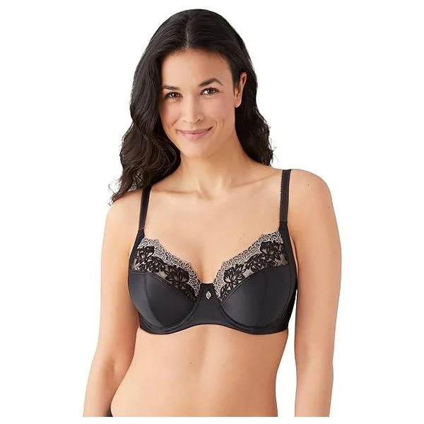 Wacoal - Soutien-gorge 4 parties en satin avec dentelle 38 (85) D Noir